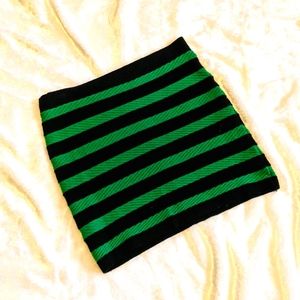 Soft & Cozy Goth Preppy Stretchy Green & Black Stripe Tube Mini Skirt for FALL🍁